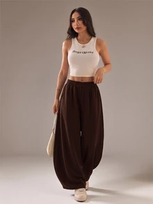 Vivamere Women's Solid Color Casual Versatile Daily Sweatpants - Coffee Brown - View 5