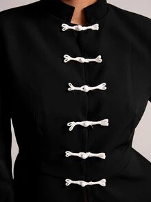 SHEIN BAE Fashionable Elegant Commuter Frog Button Blazer - Black - View 8