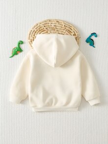 SHEIN 兒童男嬰休閒日常舒適動物泡泡印花連帽針織套頭運動衫 - 杏色 - 查看 2