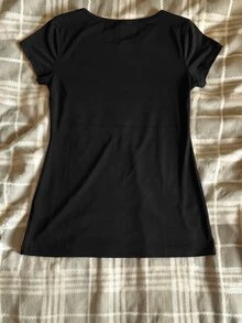 IslaSuriya Casual Versatile Black Short Sleeve Women's T-Shirt - Black - View 2
