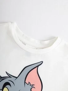 TOM & JERRY X SHEIN 男嬰卡通印花居家休閒套裝 - 白色 - 查看 4