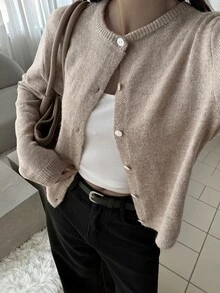 DAZY Women's Comfortable Single-Breasted Long Sleeve Knit Cardigan Fall - Apricot - View 2