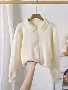 SHEIN Tween Girl Casual Versatile Solid Color Sweater - White - View 4