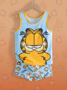 GARFIELD | SHEIN 2pcs Tween Boy Cartoon Print Tank Top & Boxer Briefs Underwear Set - Blue - View 3