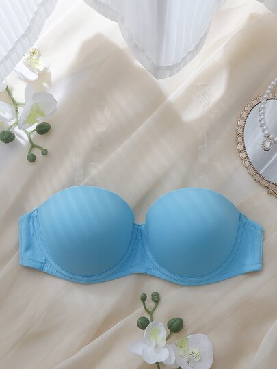 DelicateAllure Šviesiai mėlyna liemenėlė su lankeliais, formuotais kaušeliais, push-up stiliaus balconette stiliaus liemenėlė su stipria atrama, neslystanti, be petnešėlių, nematoma, patogi moteriška apatinė dalis.