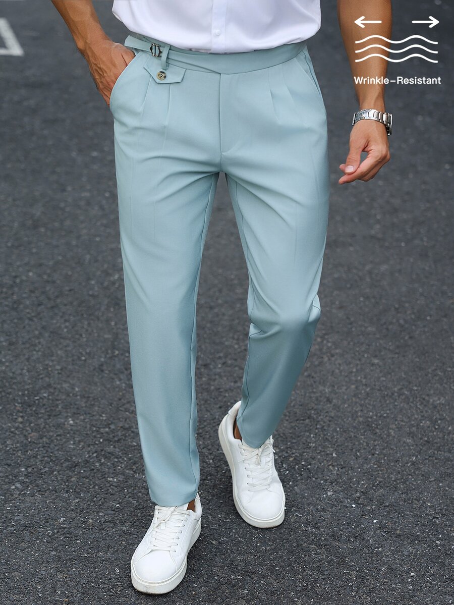 Manfinity Bizformal Men's Green Asymmetric Waist Slim Fit Wrinkle-Resistant Business Casual Dress Pants - Green - View 1