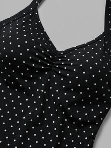 Sweetra Set Olahraga Yoga Tanpa Jahitan Wanita Motif Polkadot Hitam Putih - Hitam dan Putih - View 5