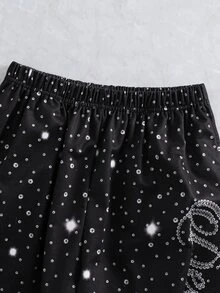 SHEIN 2件組 青少年男孩休閒極簡秋季新款 Y2K 嘻哈風酷感英文字母圖案寬鬆連帽衛衣與直筒長褲套裝，適合秋冬穿著 - 黑色 - 查看 4