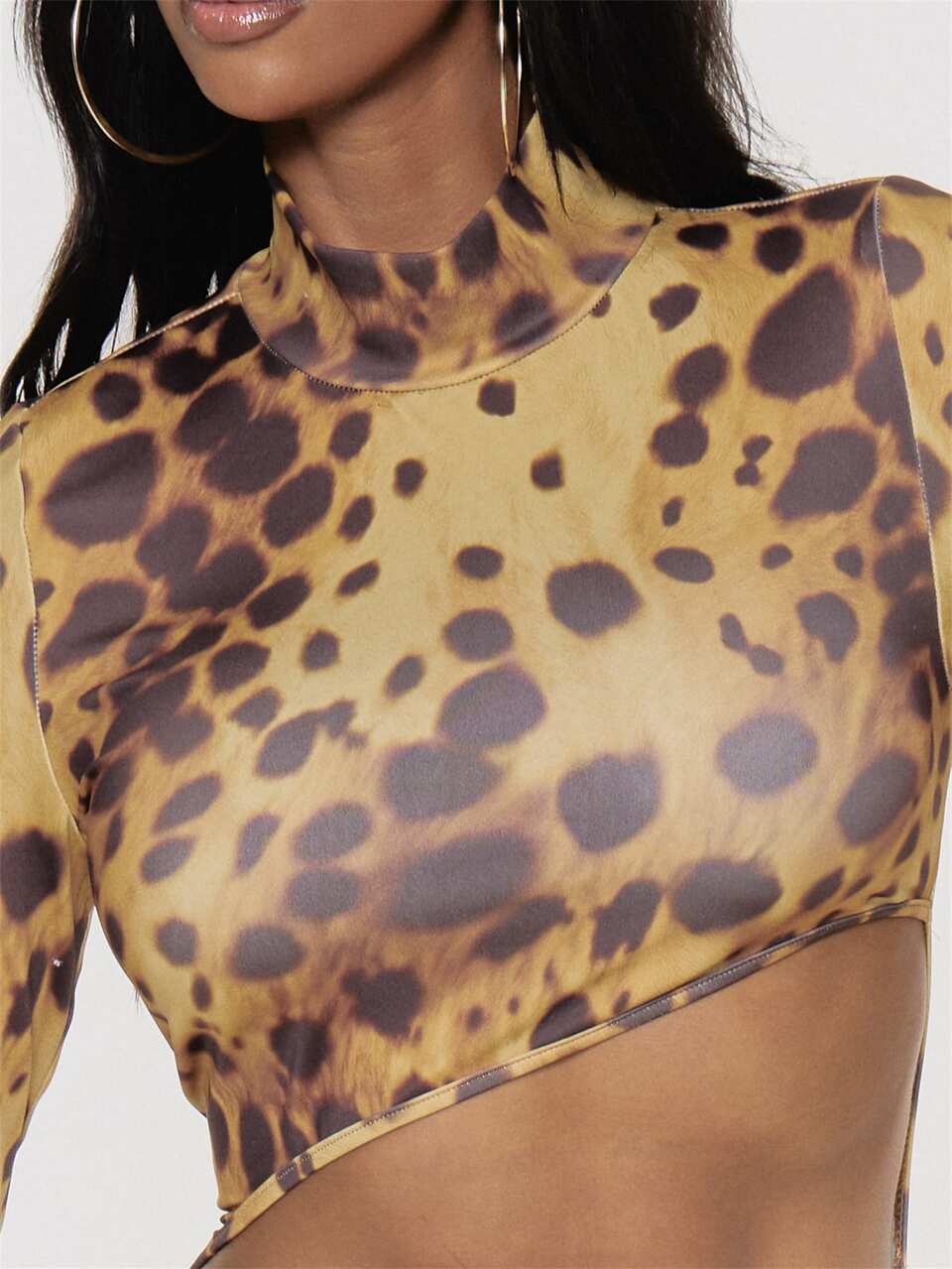 Leopard Print High Neck Cut Out Detail Maxi Dress Winter Fall Womens Dress Going Out Outfit Party