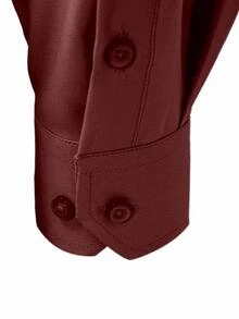 Manfinity Mode Men's Casual Versatile Solid Color Long Sleeve Shirt - Redwood - View 4