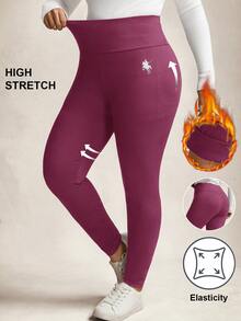 SHEIN LUNE 大尺碼休閒百搭高腰內搭褲 - 中紫紅色 - 查看 8