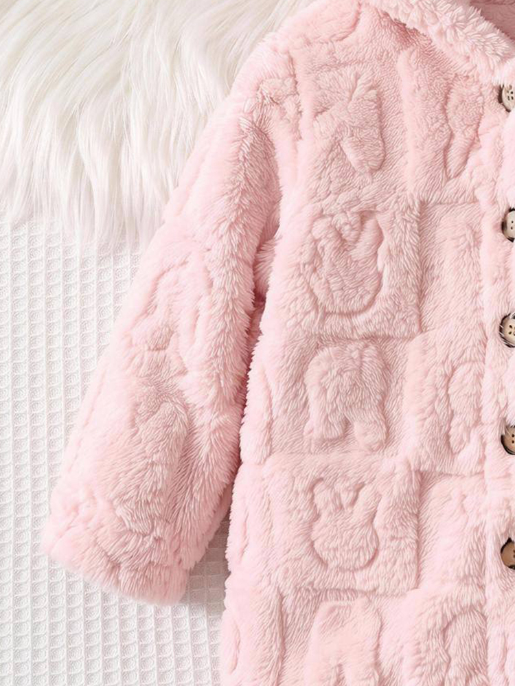 Cozy Pixies Baby Girls Coral Fleece Pink Double-Sided Rabbit Jacquard Long Coat, Comfortable And Cute - Pink - View 7