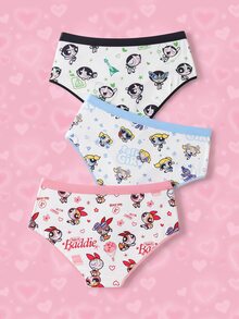THE POWERPUFF GIRLS X SHEIN Quần lót tam giác in hoạt hình dễ thương size lớn - trắng - Xem 2