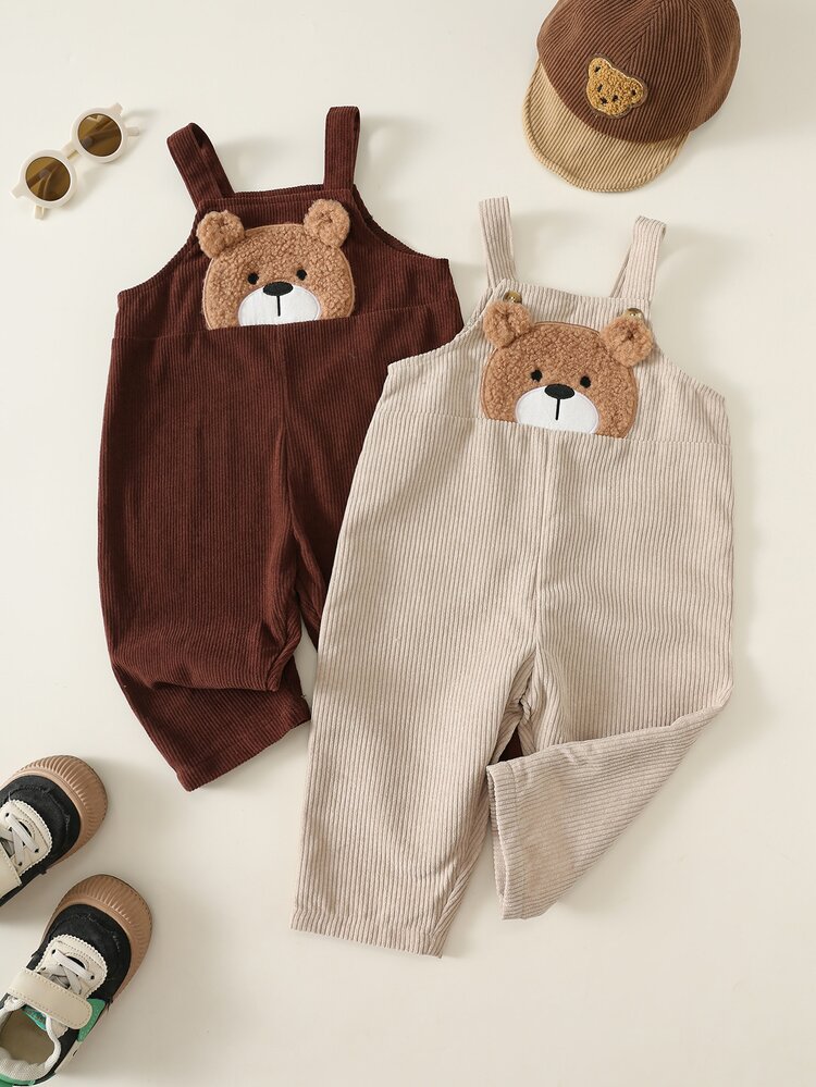 SHEIN Baby Boy Cartoon Bear Pattern Overalls & Pants 2pcs Pieces Set, Versatile & Comfortable - Multicolor - View 9