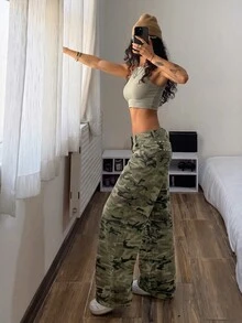 StreetHx High Street Vintage Y2k Disco Camouflage Print Banana Curved Leg High Waist Metal Rivet Loose Drape Casual Denim Jeans Rave Concert Fall - Multicolor - View 6