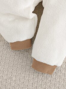 Cozy Pixies 男嬰卡通恐龍圖案保暖內裡拼接色連帽長袖連身衣，秋冬款，百搭舒適 - 卡其色 - 查看 8
