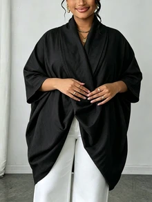 Lacomfia Cotton Linen Woven Loose Asymmetrical Design Casual Minimalist Elegant Plus Size Brown Shirt - Black - View 5