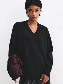 ATUI Studio Women's Solid Color Casual Versatile Daily Long Sleeve Sweater - Black - View 7