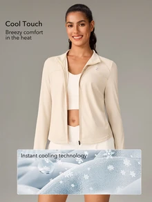 OutZeal Women Sun-Proof Jacket Gym Workout UV Protection Cool Touch Stand Collar Zip Up Outdoor Tops - Khaki - View 2