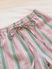 SHEIN EZwear 女款休閒綁帶腰直筒長褲，適合夏季 - 彩色 - 查看 7