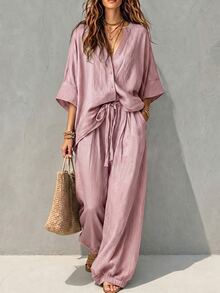 Breezaya 女款高級休閒百搭修身套裝，適合通勤、旅行、休閒、日常穿著與約會 - 粉色 - 查看 1