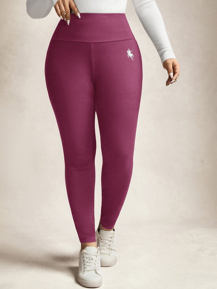SHEIN LUNE Plus Size Casual Versatile High Waist Leggings - Red Violet - View 4