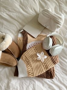 SHEIN EZwear 女款度假風條紋拼接鏤空針織開襟衫 - 彩色 - 查看 4