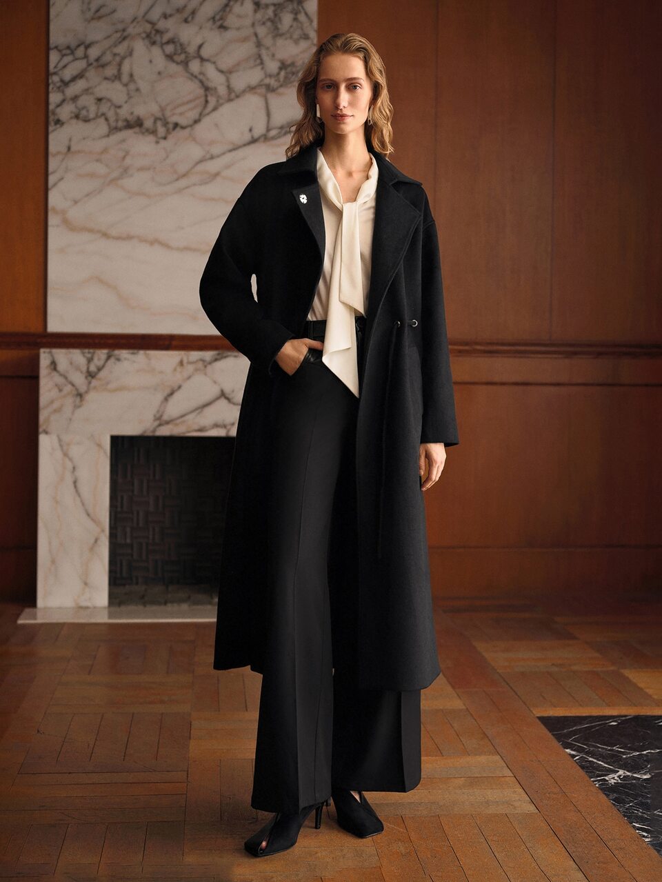 MOTF WOMEN FASHION CONTRAST PU LEATHER SEAM FRONT WIDE LEG SUIT PANTS
