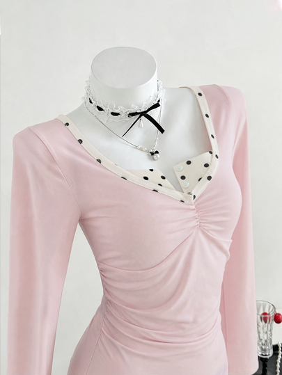 Elamini Women's Polka Dot Colorblock Pleated Casual Daily Wear Romper
