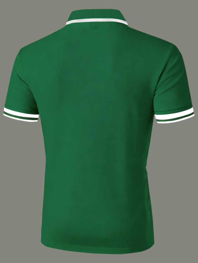 Calvornis Men's Contrast Color Striped Short Sleeve Polo Shirt - Dark Green - View 2