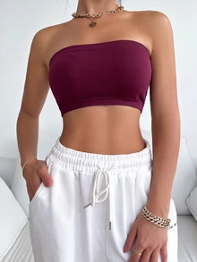 SHEIN 1件女款簡約百搭抹胸式內衣 - 中紫紅色 - 查看 6