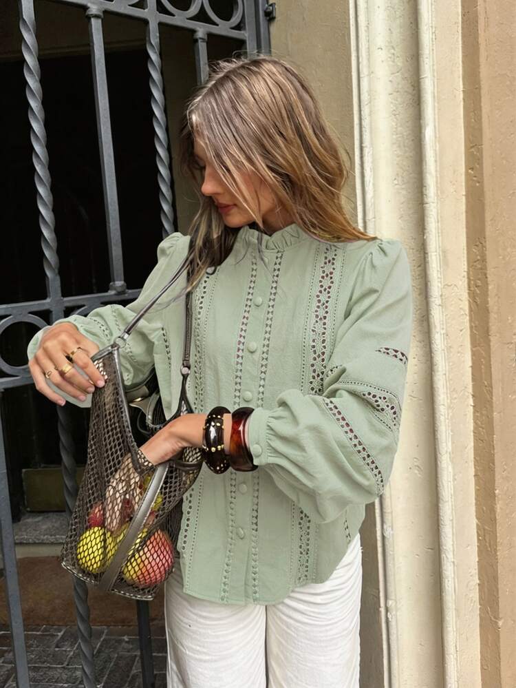 Serisse Women's Solid Color Casual Versatile Daily Wear Shirt - Mint Green - View 3