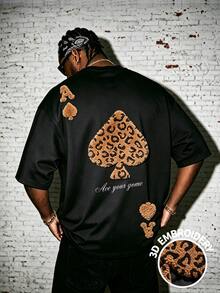 Manfinity EMRG 男士豹紋刺繡黑色短袖T恤 - 黑色 - 查看 2
