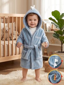 Baby Boy English Embroidered Comfortable Pocket Long Sleeve Hooded Robe Home Wear - Baby Blue - View 7