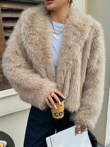 Livesso Elegant Autumn/Winter New Thickened Short Jacket Brown Faux Fur Coat - Apricot - View 7