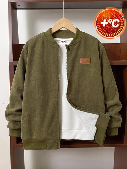 SHEIN Tween Boy Corduroy Fleece Lined Baseball Jacket With Zipper, Super Affordable, Can Be Paired With Halloween Sweatshirt, Autumn Sweatshirt, Halloween Long Sleeve Shirt, Boys Sweatshirt, Boys Hoodie, Shirt, Boys Joggers, Boys Pants, Suitable For Commuting, School, Daily Casual, College, Travel, Sports, Autumn/Winter