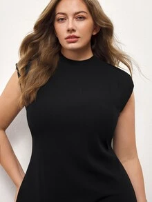 Maija Plus Size Women Solid Color Split Design Casual Elegant Summer Travel Dress Party Date Night Black - Black - View 5