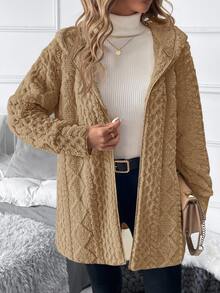 SHEIN Clasi 大尺碼女款長袖抓絨連帽開襟夾克 - 棕色 - 查看 10