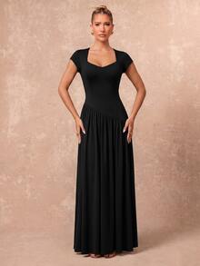 Lumalex Women's Solid Color Pleated Casual Party & Travel Long Dress - Black - View 8