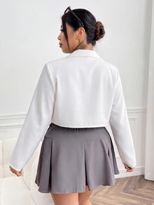 SHEIN EZwear Plus Size Casual Versatile White Cropped Thin Blazer Fall - White - View 8