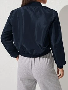 SHEIN PETITE Chaqueta Bomber con Cremallera unicolor para Otoño/Invierno - Azul Marino - Ver 2