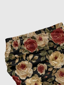 ROMWE Fairycore Plus Size Women's Floral Print Casual Versatile Daily Wear Skirt - Coffee Brown - View 4