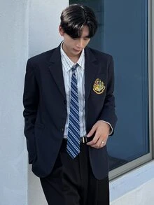 DAZY 男士缺口領休閒百搭通勤旅行西裝外套 - 藏蓝色 - 查看 6