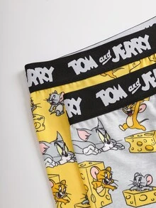 TOM & JERRY X SHEIN 男士卡通印花拼色休閒日常四角內褲 - 灰色 - 查看 4