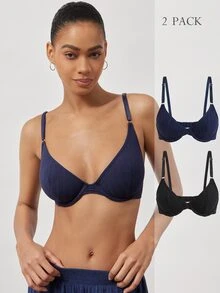 Ocili Comfortable Minimalist Women's Thin Underwire Push-Up Bra, No Padding, Large Bust Minimizing, Anti-Sagging (2pcs/Pack) - Multicolor - View 3