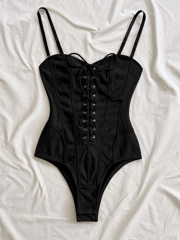 Soleia Women's Casual Vacation Cow Print Elastic Suede Fabric Camisole Bodysuit, Casual Outfit, Date, Afternoon Tea, Beach, Cruise, Road Trip, City Vacation, Music Festival, Party, Bohemian, Island Vacation, Boho Vacation, Hippie, Western - Black - View 6