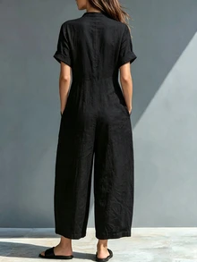 Glimmora Women's Solid Color Casual Daily Wear Jumpsuit - Black - View 2