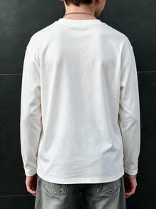 SHEIN Tween Boy Autumn Casual Solid Color Letter Embossed T-Shirt - White - View 3