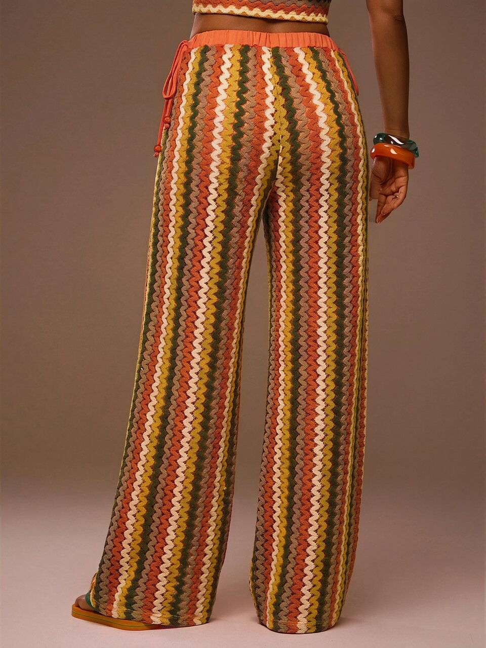 Textured Beaded Tie Side Flowy Wide Leg Trouser Coord Bottoms Only Summer Spring Sexy Cute Beach