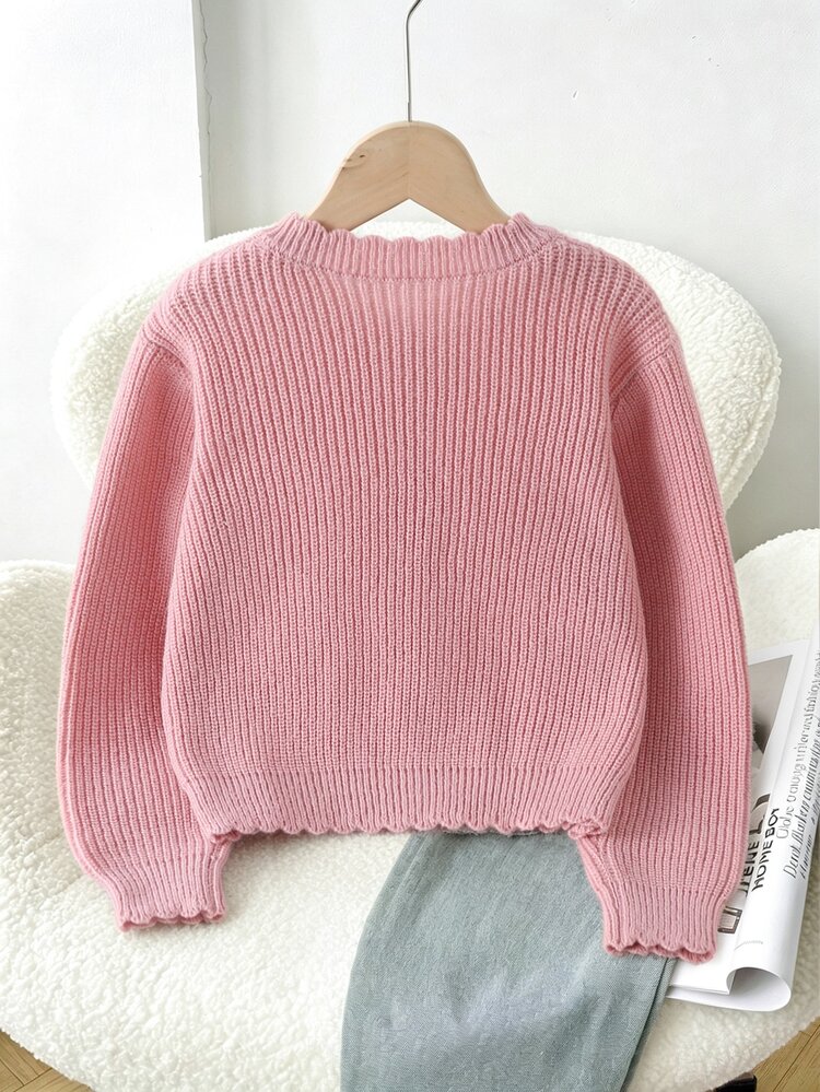 SHEIN Cardigan (Gadis Remaja) Musim Gugur/Dingin Baru Warna Pink Tebal Rajutan Tangan dengan Pita, Leher Bulat, Kancing Depan, Bahu Normal, Lengan Panjang, Cocok Dipadukan Dengan Gaun/Atasan Bertali Tipis, Cardigan Rajut, Pakaian Luar, Dapat Dipakai Sendirian, Kain Lembut dan Nyaman, Cocok Untuk Acara Santai, Jalan-jalan, dan Berbagai Kesempatan - Berwarna merah muda - View 2